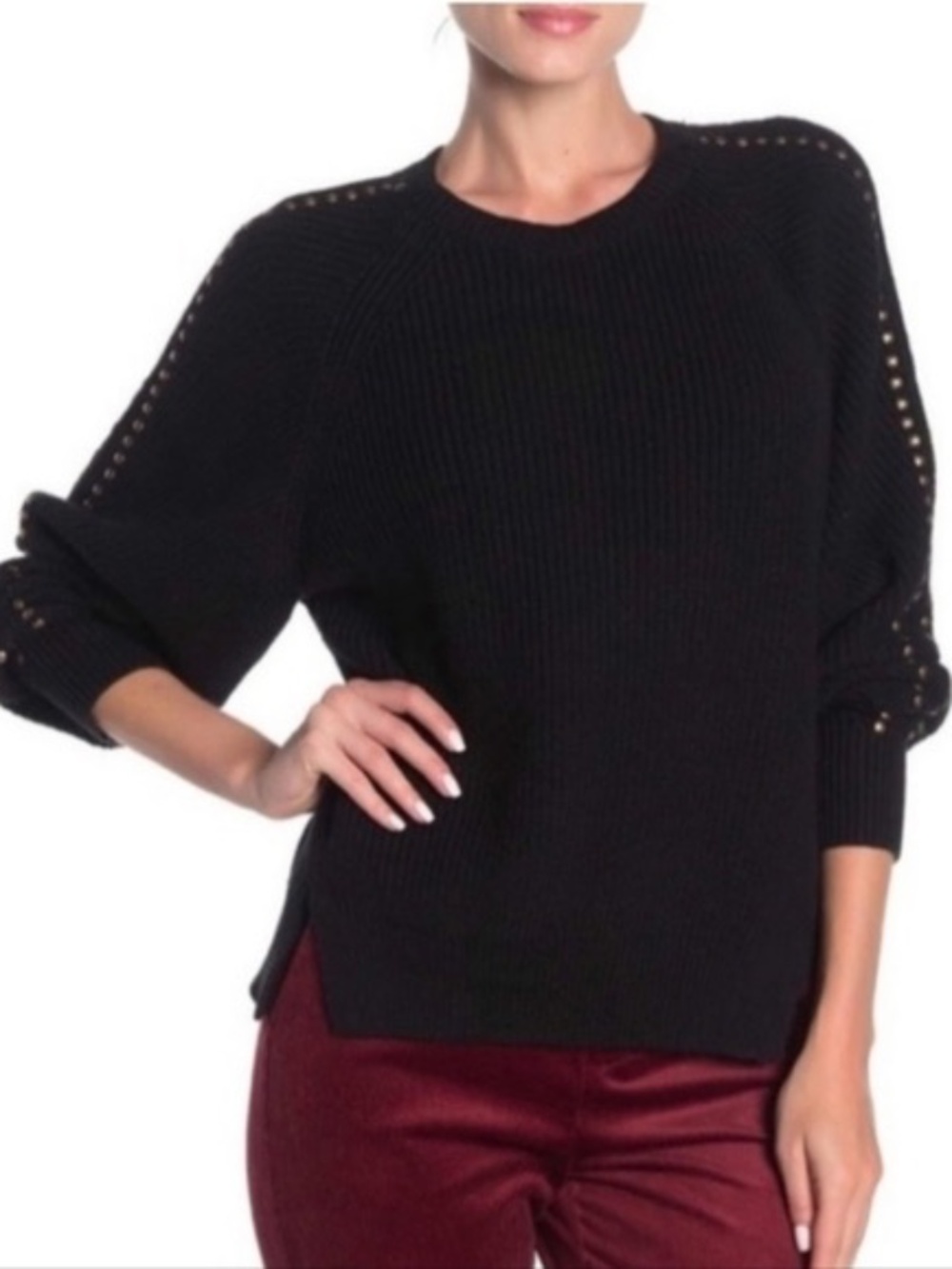 JOIE Cotton Cashmere Crew Stud Sweater Black XS
